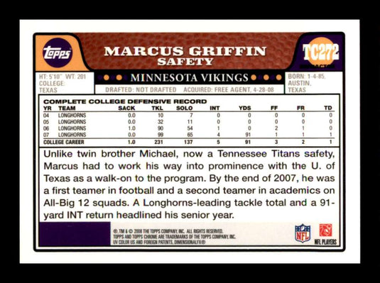 2008 Topps Chrome Refractor Marcus Griffin