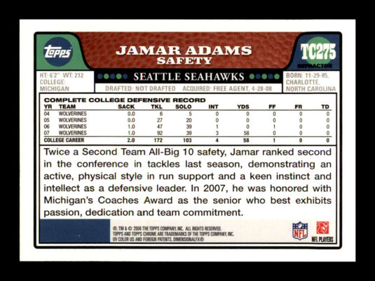 2008 Topps Chrome Refractor Jamar Adams 