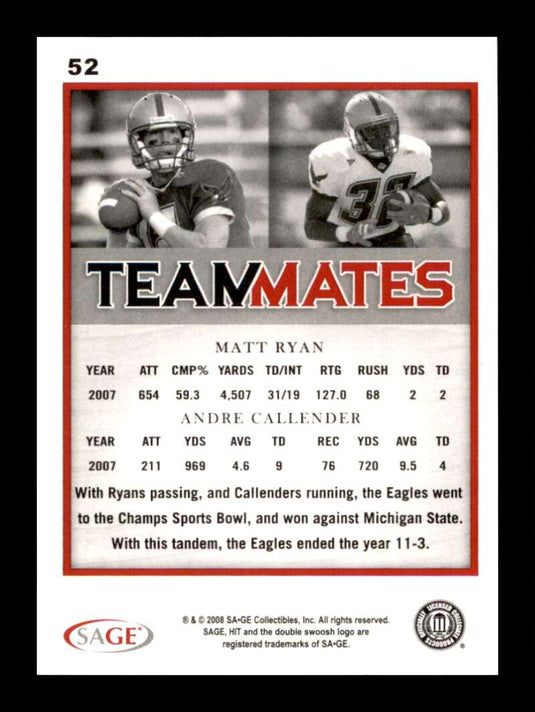 2008 SAGE Hit Matt Ryan Andre Callender 