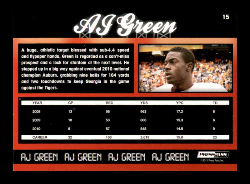 Load image into Gallery viewer, 2011 Press Pass A.J. Green #15 Georgia Bulldogs Rookie RC Image 2
