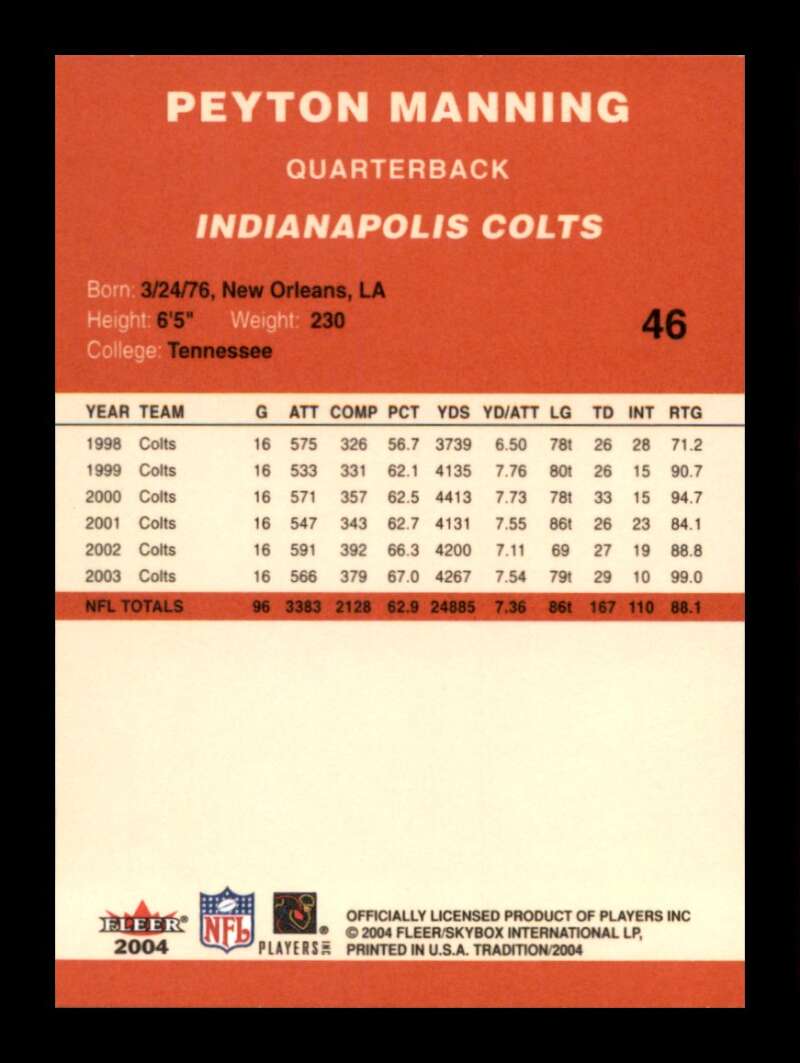 Load image into Gallery viewer, 2004 Fleer Tradition Peyton Manning #46 Indianapolis Colts  Image 2
