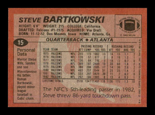 1983 Topps Steve Bartkowski 