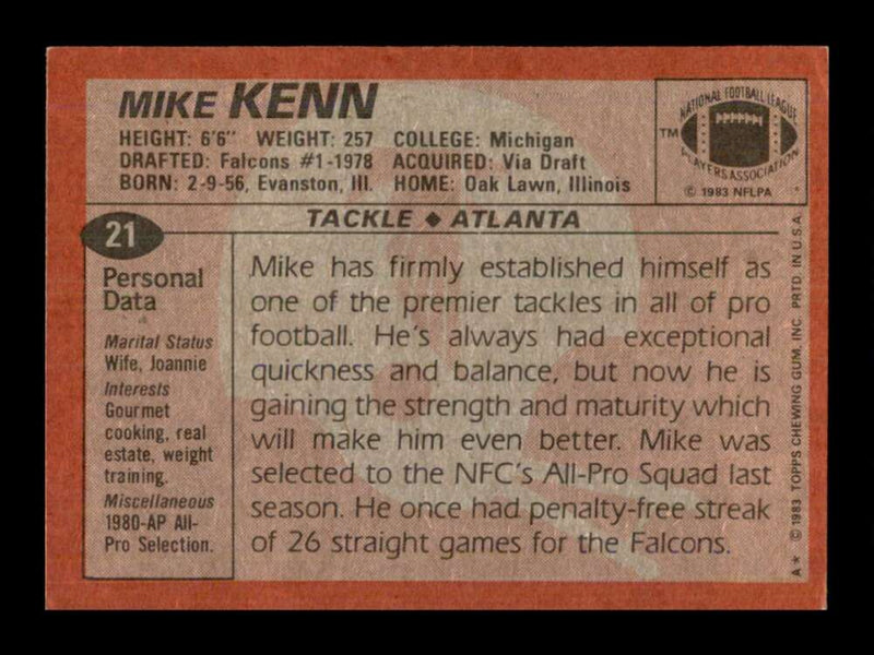 Load image into Gallery viewer, 1983 Topps Mike Kenn #21 Atlanta Falcons Image 2
