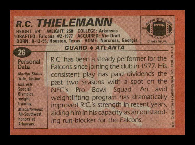 Load image into Gallery viewer, 1983 Topps R.C. Thielemann #26 Atlanta Falcons Image 2
