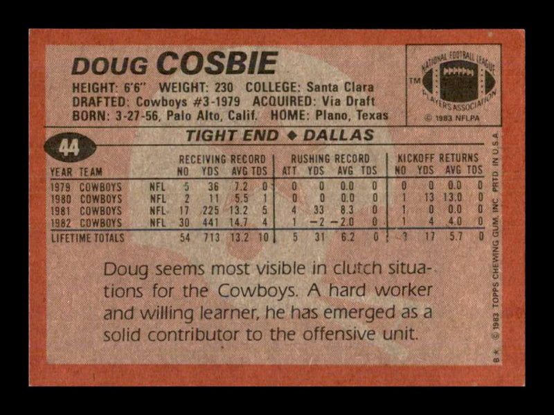 Load image into Gallery viewer, 1983 Topps Doug Cosbie #44 Dallas Cowboys Image 2
