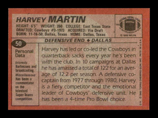 1983 Topps Harvey Martin 