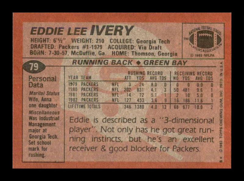 Load image into Gallery viewer, 1983 Topps Eddie Lee Ivery #79 Green Bay Packers Image 2
