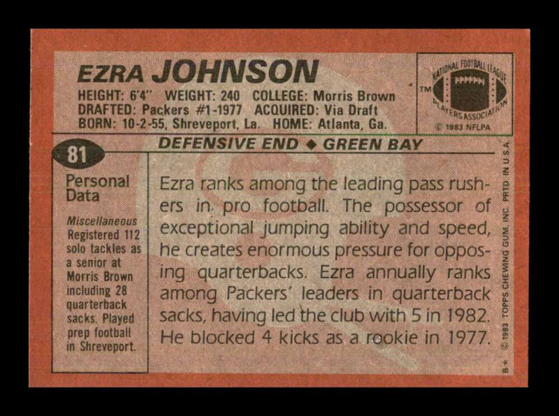 Load image into Gallery viewer, 1983 Topps Ezra Johnson #81 Green Bay Packers Image 2
