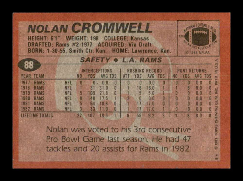 Load image into Gallery viewer, 1983 Topps Nolan Cromwell #88 Los Angeles Rams Image 2
