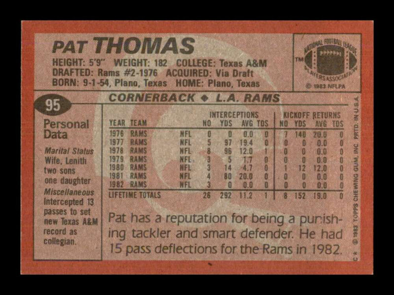 Load image into Gallery viewer, 1983 Topps Pat Thomas #95 Los Angeles Rams Image 2
