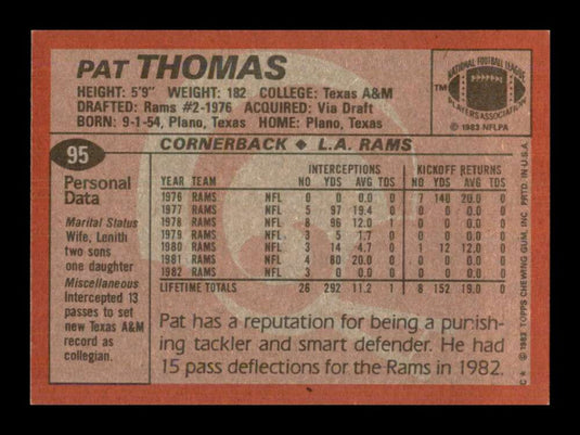 1983 Topps Pat Thomas