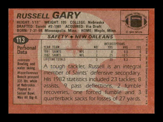 1983 Topps Russell Gary 