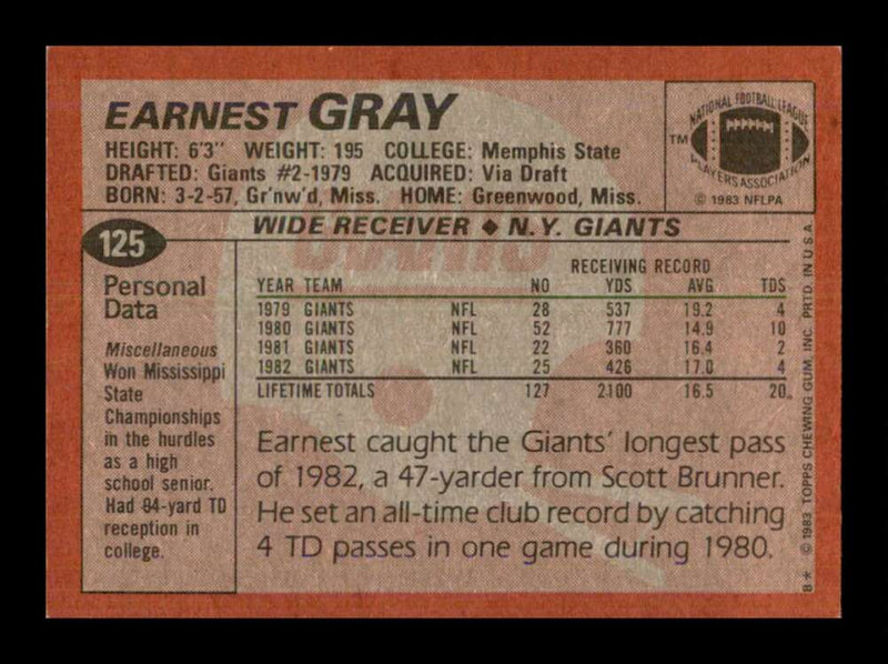 Load image into Gallery viewer, 1983 Topps Earnest Gray #125 New York Giants Image 2
