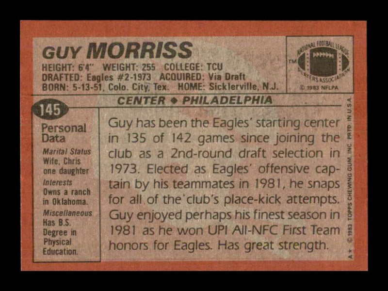 Load image into Gallery viewer, 1983 Topps Guy Morriss #145 Philadelphia Eagles Image 2
