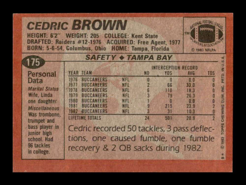 Load image into Gallery viewer, 1983 Topps Cedric Brown #175 Tampa Bay Buccaneers Image 2
