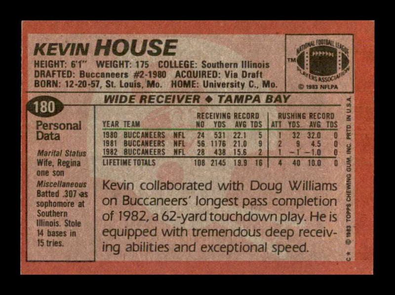 Load image into Gallery viewer, 1983 Topps Kevin House #180 Tampa Bay Buccaneers Image 2
