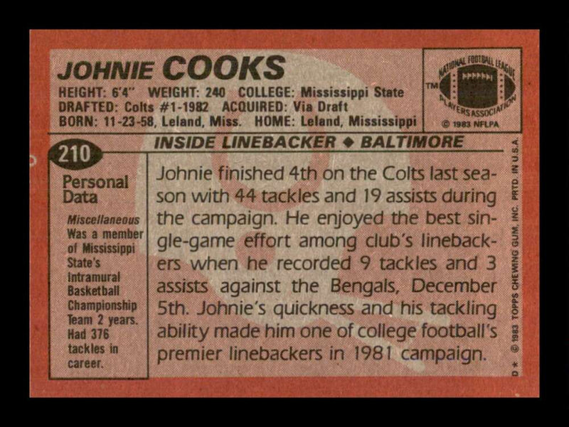 Load image into Gallery viewer, 1983 Topps Johnie Cooks #210 Baltimore Colts Rookie RC Image 2
