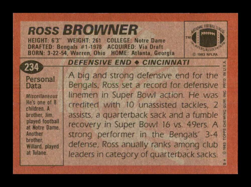 Load image into Gallery viewer, 1983 Topps Ross Browner #234 Cincinnati Bengals Image 2
