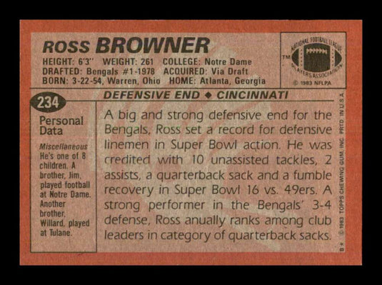 1983 Topps Ross Browner 