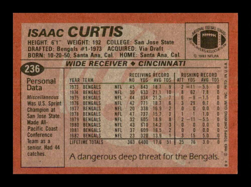 Load image into Gallery viewer, 1983 Topps Isaac Curtis #236 Cincinnati Bengals Image 2
