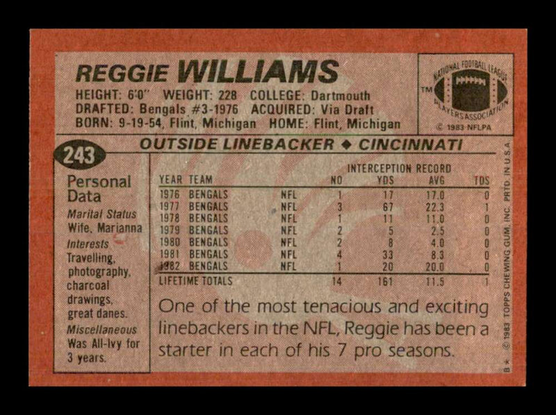 Load image into Gallery viewer, 1983 Topps Reggie Williams #243 Cincinnati Bengals Image 2
