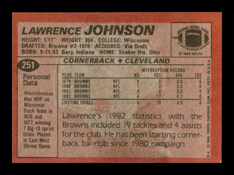 Load image into Gallery viewer, 1983 Topps Lawrence Johnson #251 Cleveland Browns Image 2
