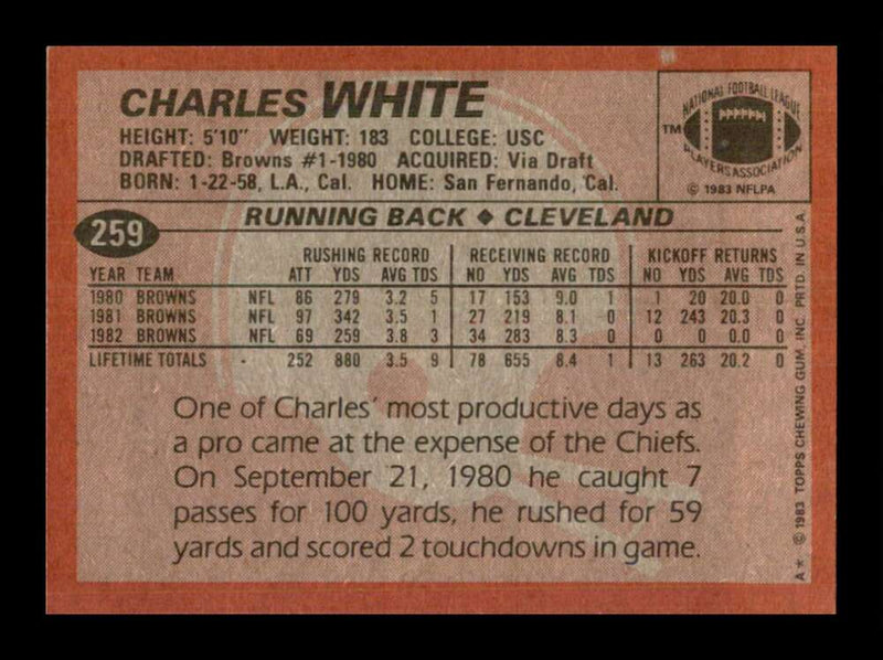 Load image into Gallery viewer, 1983 Topps Charles White #259 Cleveland Browns Image 2
