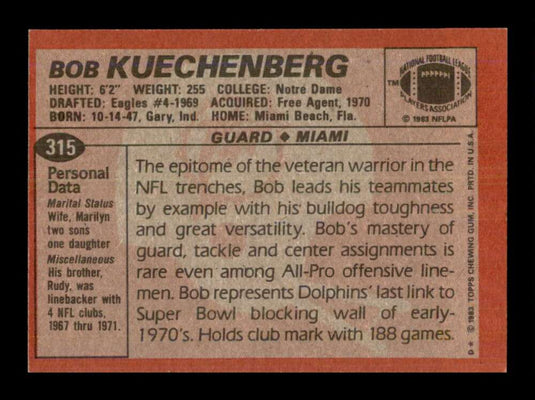 1983 Topps Bob Kuechenberg