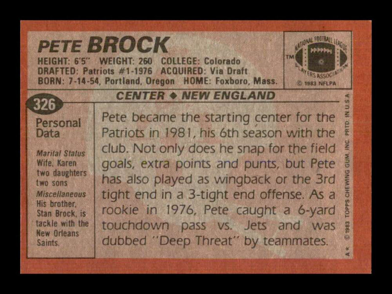 Load image into Gallery viewer, 1983 Topps Pete Brock #326 New England Patriots Image 2
