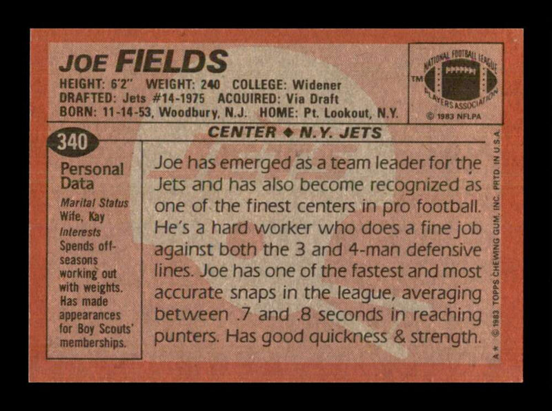 Load image into Gallery viewer, 1983 Topps Joe Fields #340 New York Jets Image 2
