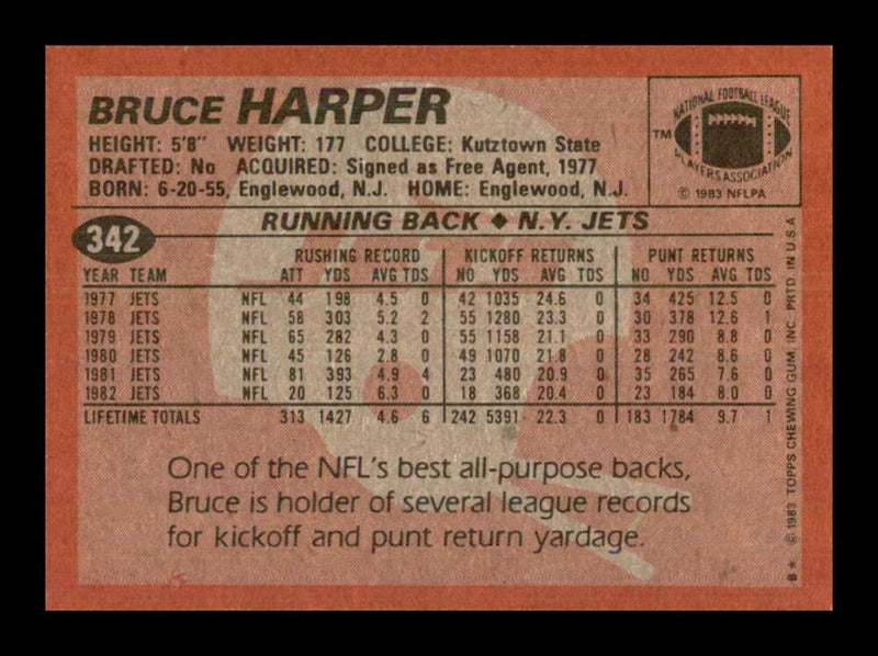 Load image into Gallery viewer, 1983 Topps Bruce Harper #342 New York Jets Image 2
