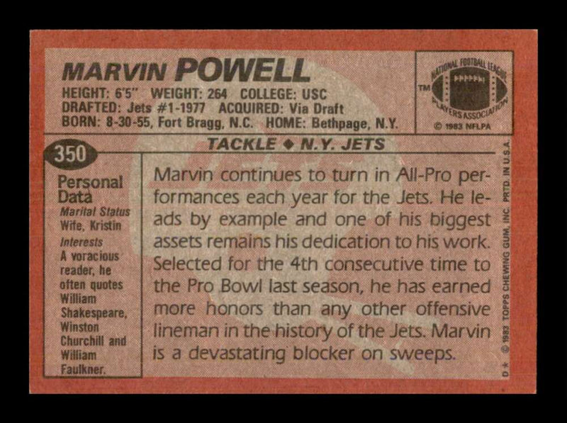 Load image into Gallery viewer, 1983 Topps Marvin Powell #350 New York Jets Image 2
