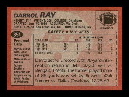 1983 Topps Darrol Ray 