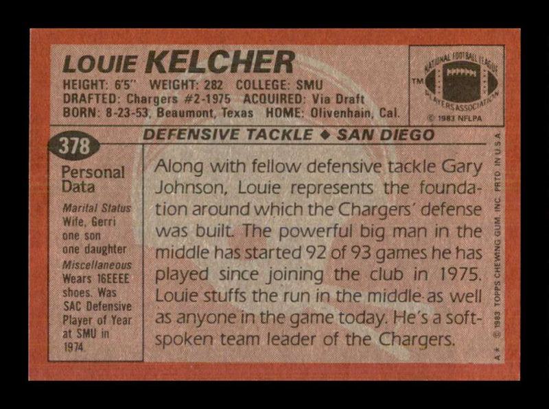 Load image into Gallery viewer, 1983 Topps Louie Kelcher #378 San Diego Chargers Image 2
