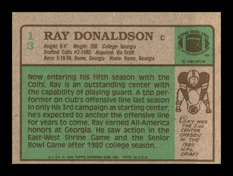 Load image into Gallery viewer, 1984 Topps Ray Donaldson #13 Baltimore Colts Rookie RC Image 2
