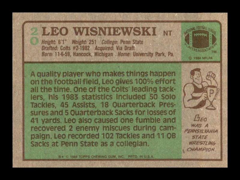 Load image into Gallery viewer, 1984 Topps Leo Wisniewski #20 Baltimore Colts Image 2
