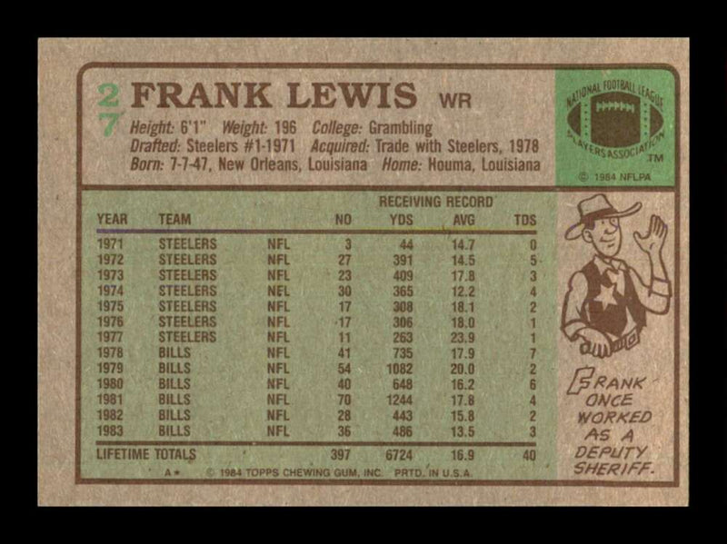 Load image into Gallery viewer, 1984 Topps Frank Lewis #27 Buffalo Bills Image 2
