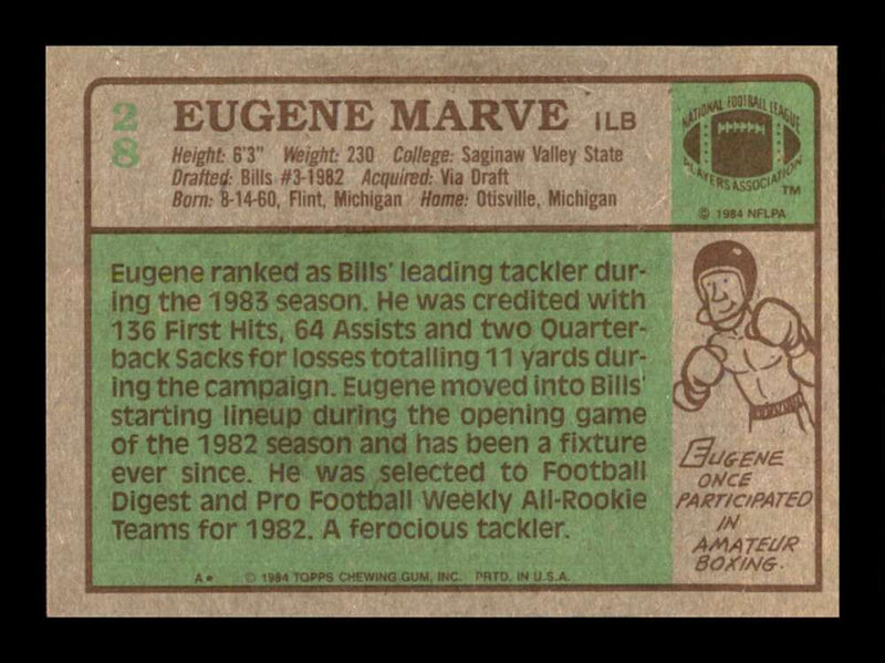 Load image into Gallery viewer, 1984 Topps Eugene Marve #28 Buffalo Bills Image 2
