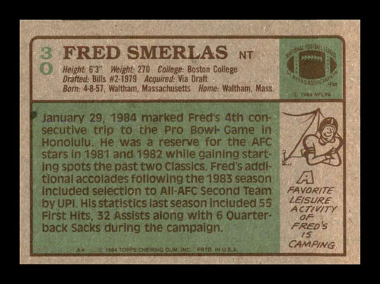 1984 Topps Fred Smerlas