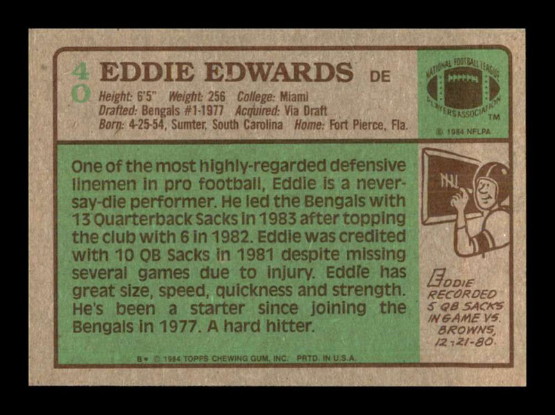 Load image into Gallery viewer, 1984 Topps Eddie Edwards #40 Cincinnati Bengals Image 2
