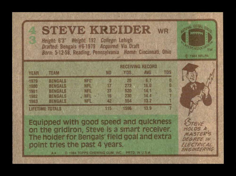 Load image into Gallery viewer, 1984 Topps Steve Kreider #43 Cincinnati Bengals Image 2
