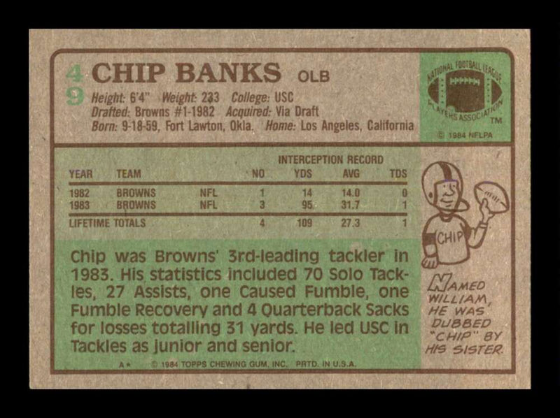 Load image into Gallery viewer, 1984 Topps Chip Banks #49 Cleveland Browns Image 2
