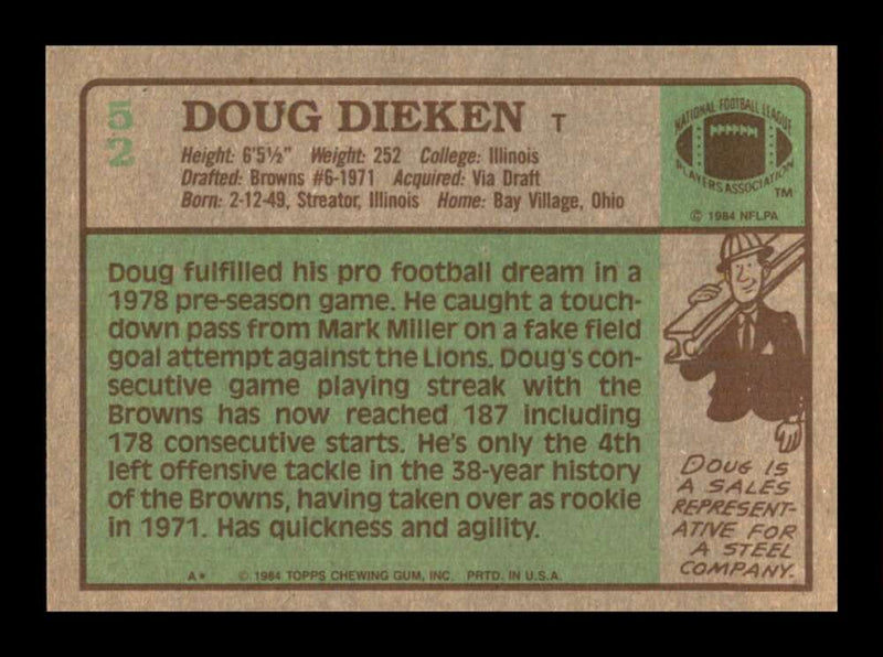 Load image into Gallery viewer, 1984 Topps Doug Dieken #52 Cleveland Browns Image 2
