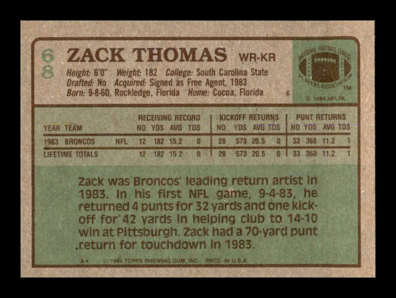 Load image into Gallery viewer, 1984 Topps Zach Thomas #68 Denver Broncos Image 2
