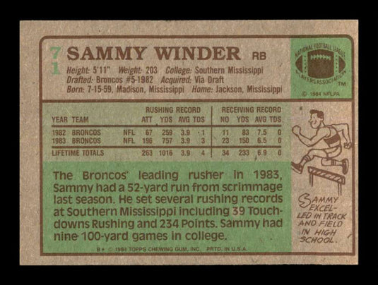 1984 Topps Sammy Winder 