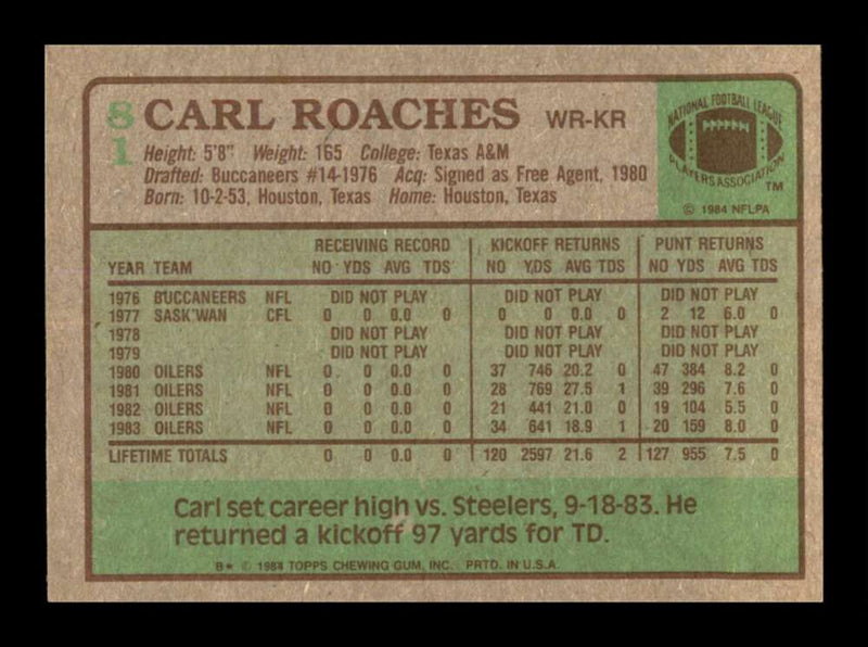 Load image into Gallery viewer, 1984 Topps Carl Roaches #81 Houston Oilers Image 2
