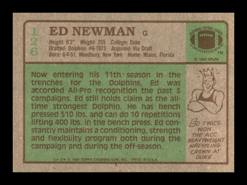 Load image into Gallery viewer, 1984 Topps Ed Newman #126 Miami Dolphins Image 2
