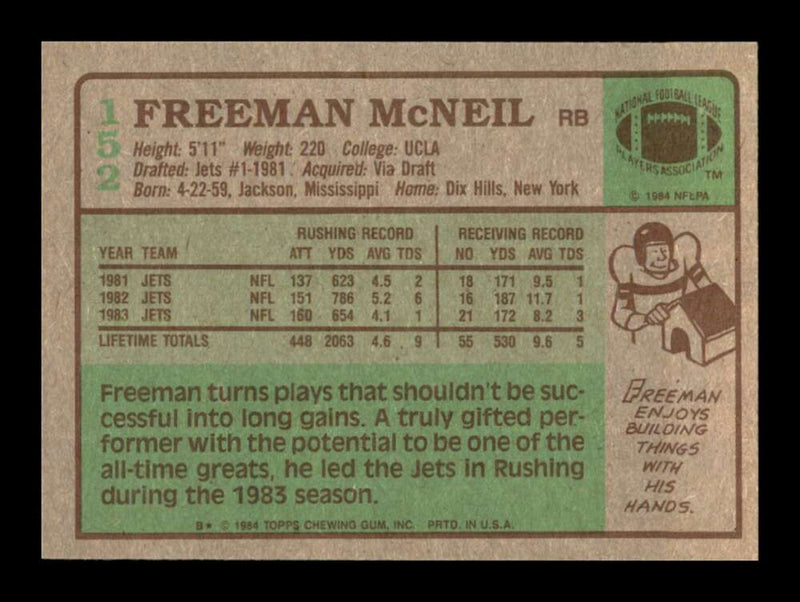 Load image into Gallery viewer, 1984 Topps Freeman McNeil #152 New York Jets Image 2
