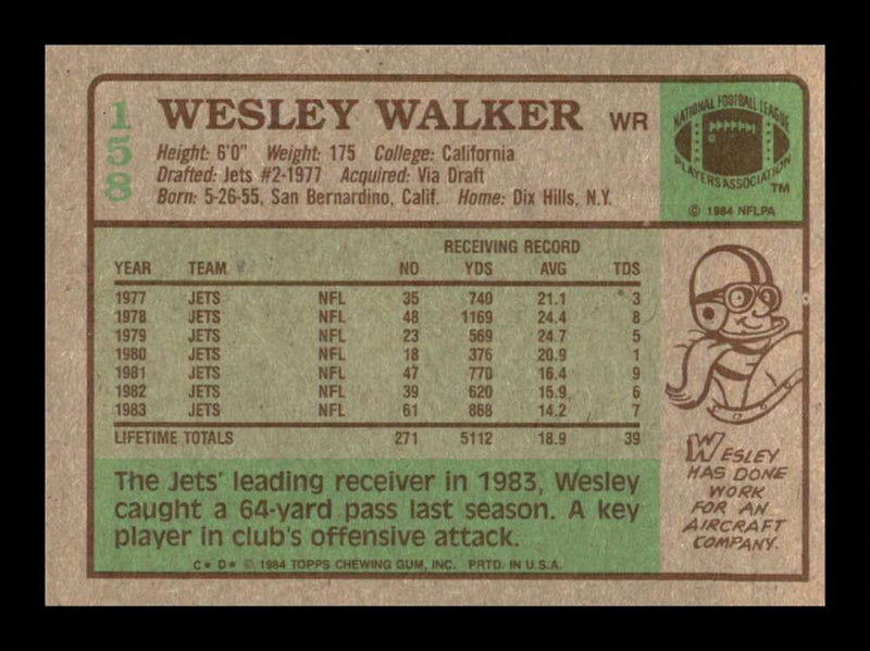 Load image into Gallery viewer, 1984 Topps Wesley Walker #158 New York Jets Image 2
