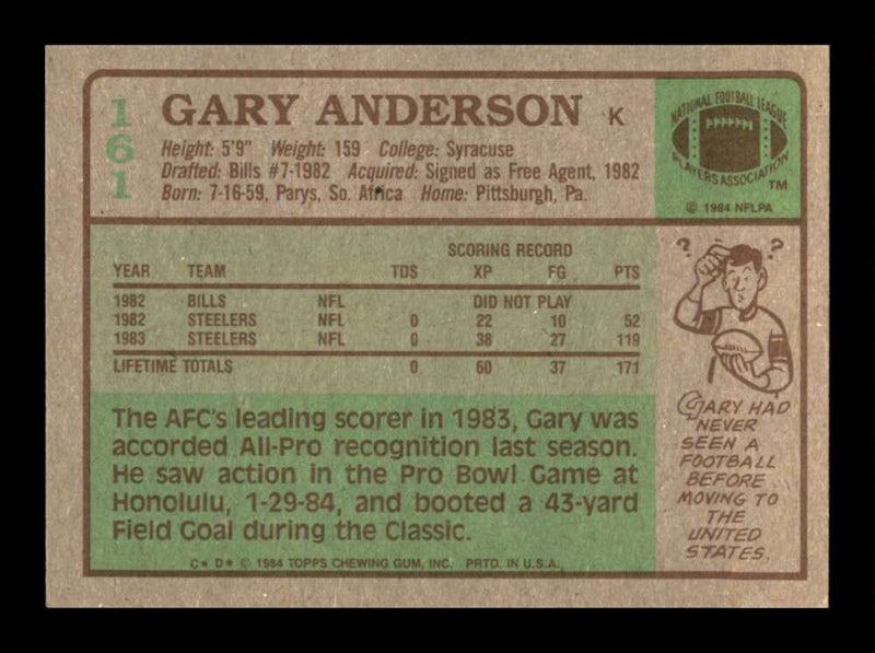 Load image into Gallery viewer, 1984 Topps Gary Anderson #161 Pittsburgh Steelers Image 2
